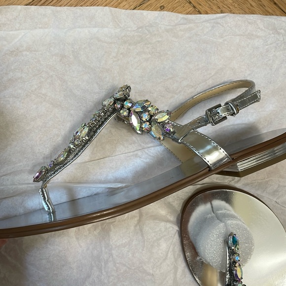 Ivanka Trump “Faye” Jeweled Embellished Flat Silver Sandal - Picture 2 of 4